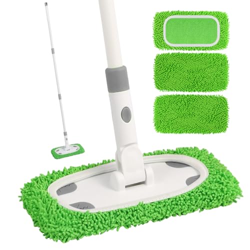 Reusable Microfiber Floor Mop System, Wet & Dry Sweeper Kit, Includes 1 Sweeper Handle, 3 Washable Chenille Mop Pads, Dry & Wet Use for Hardwood, Tile, and Laminate Floor - color: Gray