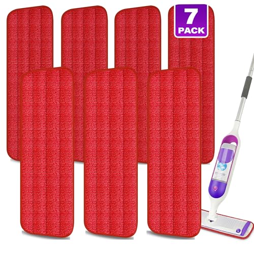 7 Count Reusable Mop Pads for Swiffer PowerMop - MEXERRIS Microfiber Wet PowerMop Pads Refills Machine Washable Hard Wood Floor Mop Pads Replacement for 13''-15'' Spray Floor Mops - color: Red