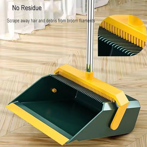 Broom and Dustpan Set, Foldable Standing Soft Bristle Broom and Dustpan Combination Household Broom with Comb Teeth for Home Kitchen Room Office Lobby Floor Use