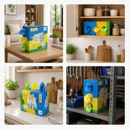 GLIMGLINT Microfiber Cleaning Cloth, 150 Pack Reusable Lint-Free Towels - Blue, Yellow & Green Soft Microfiber Towels for Home, Kitchen, Bathroom, Glass & Tables - 11"x9" Washable Shop Rags - color: Blue/Yellow/Green