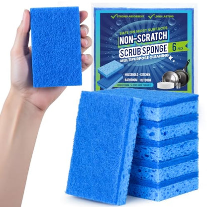 Metflavor Kitchen Sponges, 6 Count, Non-Scratch Scrub Sponge, Dual Sided Cleaning Sponges for Dishes, Kitchen, Bathroom - size: 6 Pack