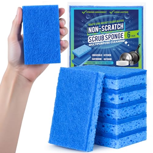 Metflavor Kitchen Sponges, 6 Count, Non-Scratch Scrub Sponge, Dual Sided Cleaning Sponges for Dishes, Kitchen, Bathroom - size: 6 Pack