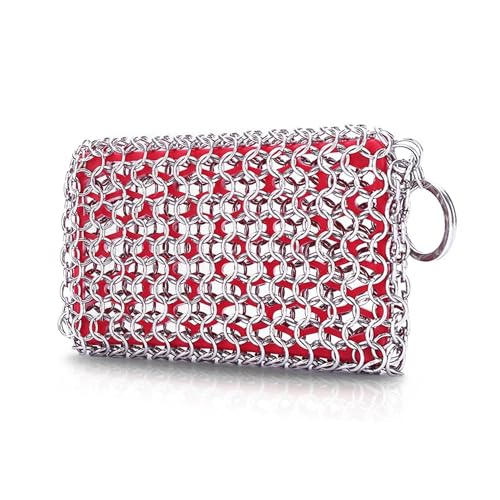 Outset Chain Mail Cast Iron Cleaner and Scrubber Tool with Silicone Support Pad - size: 4.5" x 3.25" Scrubber With Silicone Pad