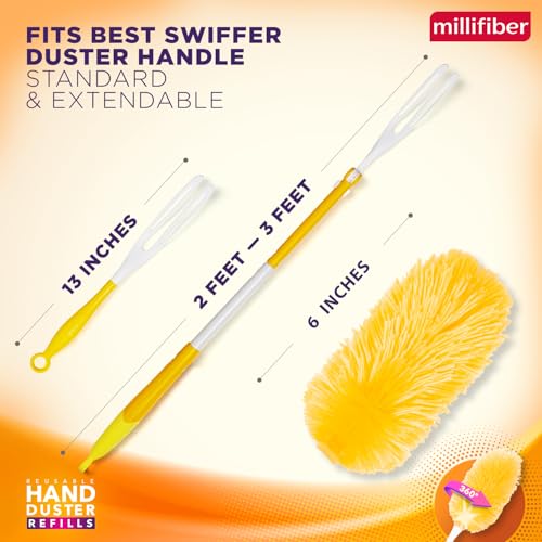 Millifiber 360° Reusable Duster Refills for Swiffer Hand Dusters (6-Pack) | Handle not included, microfiber duster covers, machine washable duster cleaning pads - size: 6 Count (Pack of 1)