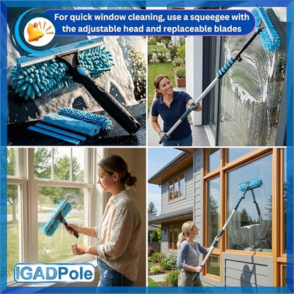 IGADPole 20 FT Water-Fed Washing Kit with Soap-Dispenser, Brush, 10″ Squeegee & Cobweb Duster for Windows, Gutters, Solar Panels & Exterior Walls - size: 20 ft Pole