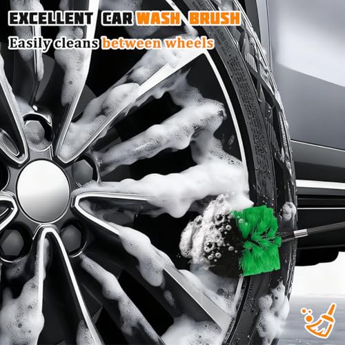 4PCS/Set Car Drill Brush Attachment Set, Vehicle Drill Scrub Brushes Kit with Extended Long Rod, Automotive Power Cleaning Scrubber Accessories, Universal for SUV, Sedan, Truck (Green) - color: Green