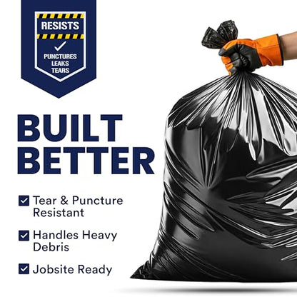 Plasticplace Contractor Trash Bags 40-45 Gallon │ 3.0 Mil │ Black Heavy Duty Garbage Bag │ 40” x 48” (50 Count)