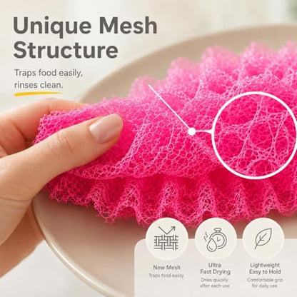 Kitchen Scrub Sponge 8 Pack — LOYK Non-Scratch Dish Sponge, Korean Bubble Mesh, Rich Foam Reusable Cleaning Scrubber for Dishes Pots Pans, Multicolor Set
