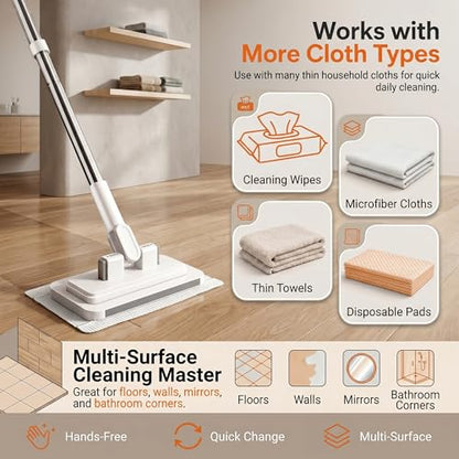 Hands Free Multi Purpose Flat Mop, Hands Free Flat Mop One Click Cloth Change, Hands Free Mops with Reusable Cloths & Mops Hook for Wet Dry Floor Cleaning (37in) - color: 37in