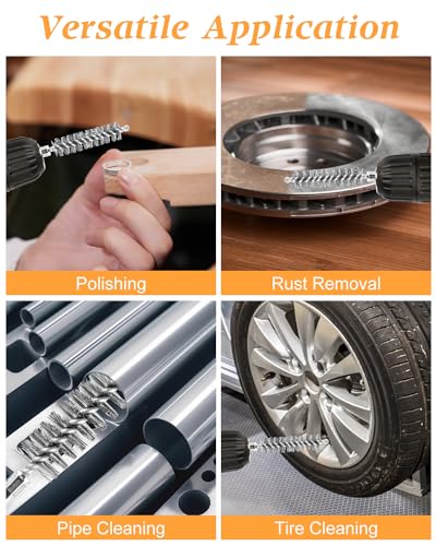 24 pcs Bore Brush for Drill, Stainless Steel Wire Cleaning Brush Set, Abrasive Wire Bore Brushes Set with 1/4 Inch Hex Shank for Rust, Cleaning Tubes (8/10/12/15/17/19MM)