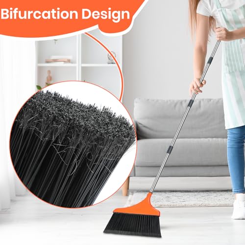 4 Pack Heavy-Duty Angle Broom for Floor Cleaning with 52" Long Handle Stiff Bristle Angle Commercial and Industrial Broom, Indoor Outdoor Broom for Garage Kitchen Office Lobby Patio - size: 4 Pack