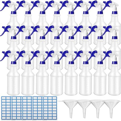 Zubebe 24 Pack 32 oz Plastic Spray Bottle Bulk Empty Leakproof Heavy Duty Spray Bottles for Cleaning Supplies Mist Bottles with Label and Adjustable Nozzle for Plant (Blue,Clear Scale) - color: Blue, style: Clear Scale