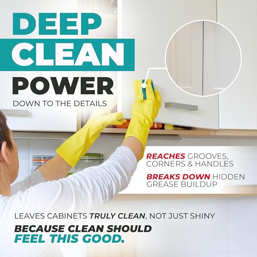 Kitchen Cabinet Cleaner – Gentle, Residue-Free and Effective Everyday Degreaser & Grime Remover for Wood, Painted and Finished Furniture - Complete with Cleaning Brush & Cabinet Cleaner Spray 32oz