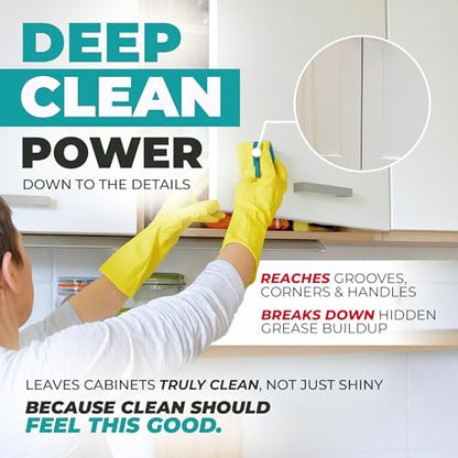 Kitchen Cabinet Cleaner – Gentle, Residue-Free and Effective Everyday Degreaser & Grime Remover for Wood, Painted and Finished Furniture - Complete with Cleaning Brush & Cabinet Cleaner Spray 32oz