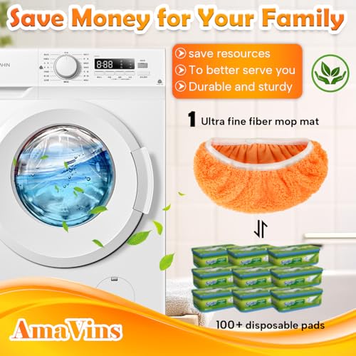 AmaVins 5 Pack Reusable Microfiber Mop Pads Compatible with Swiffer Sweeper, Wet and Dry Flat Cover, Washable Pads for Surface/Hardwood Floor Cleaning (Mop is Not Included) - color: Orange 5 Pack