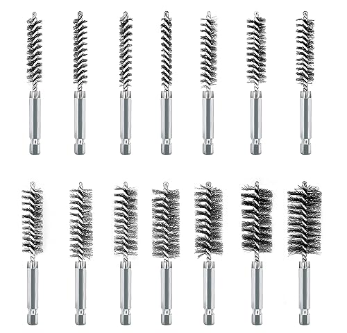 ASNOMY 14Pcs Stainless Steel Bore Brush for Drill,5/16"-1" Metal Bristles Wire Brush Bore Cleaning Brush Set for Power Drill Cleaning, Abrasive Wire Brush with 1/4" Hex Shank - style: 14Pcs 5/16''-1'' Inch Bore Brush