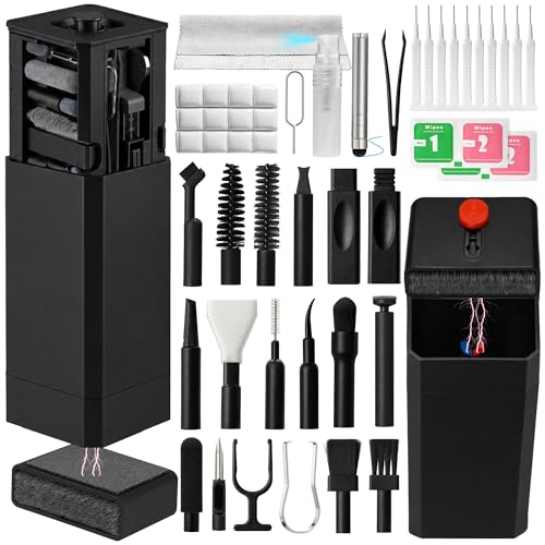 2026 Upgrade Phone Cleaning Kit 57PCS, iPhone Cleaning Kit, Airbud Cleaning Kit for AirPods, Keyboard Cleaning Kit, Charging Port Cleaner for Apple Lightning/Android USB-C (Black, with 10 Mini Brush) - color: Black (57PCS)