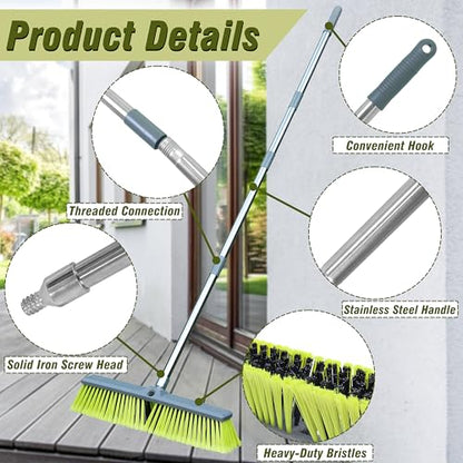 Upgraded 18" Push Broom with Adjustable Long Handle, Total Length is 55", Multi-Surface Floor Scrub Brush for Cleaning Deck, Patio, Garage, Driveway - size: 18" Push Broom + 55" Handle