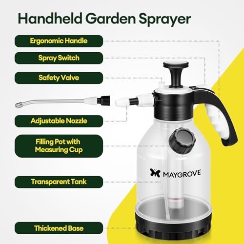 MAYGROVE 50oz Pump Sprayer, Hand Water Spray Bottle for Indoor Plant, Clear Plant Sprayer with Side Filling Port, Measuring Cup, Adjustable Nozzles, Safe Pressure Relief Valve
