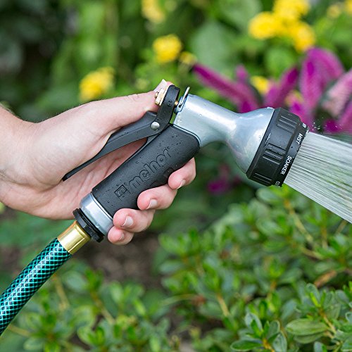 Melnor 65174AMZ 7-Pattern Adjustable Nozzle Combo Set – Heavy-Duty Metal Build – Comfort Grip- QuickConnect Starter Set Included- Silver, Black