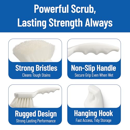SPARTA Flo-Pac 8" Utility Scrub Brush with 2" Nylon Bristles, Plastic Pistol Grip Handle, Commercial Handheld Cleaning Brush, White - color: White/White