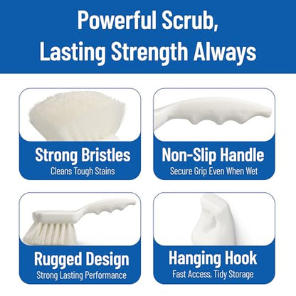 SPARTA Flo-Pac 8" Utility Scrub Brush with 2" Nylon Bristles, Plastic Pistol Grip Handle, Commercial Handheld Cleaning Brush, White - color: White/White