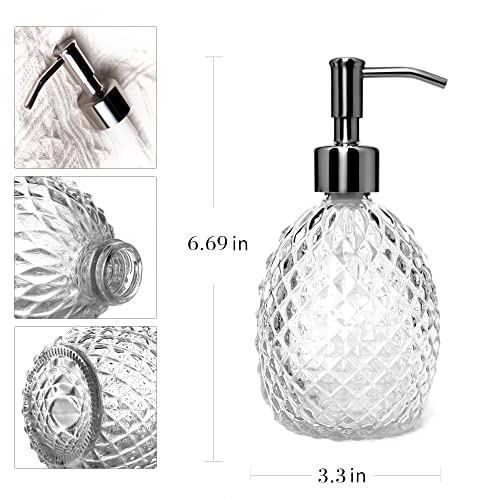 Glass Soap Dispenser with Stainless Steel Pump, 12oz Clear Dish Soap/Hand Soap/Laundry Soap/Lotion Dispenser, Refillable Liquid Dispenser for Bathroom Kitchen Shower (Transparent) - color: Transparent