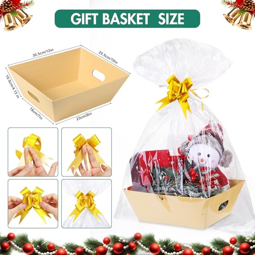 AFOROEOA 6PACK Baskets For Gifts Empty, 10x12”Thick Kraft Gift Basket with 6Bows 6Bags Empty Gift Baskets for Christmas, Valentine’s Day, Easter, Birthdays, Valentine’s Day Wrapping Gift - color: 6PACK Kraft