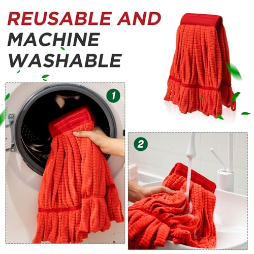 Hushee 12 Pack Large Microfiber Tube Mop Heads 18 oz Heavy Duty Commercial Industrial Wet Mop Head Refill Reusable Machine Washable Looped End Mopheads for Hardwood, Tile, Laminate Floors (Red) - color: Red