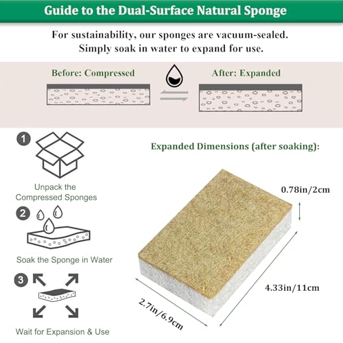 Natural Kitchen Sponge Compostable Kitchen Sponges Cellulose and Coconut Scrubber Abrasive Scrubbing Pads SmilePowo Environmentally Friendly Sponge for Dishes (12 Pack)
