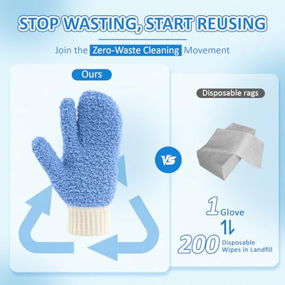 MIG4U Microfiber Dusting Gloves House Cleaning Glove for Blinds, Windows, Shutters, Furniture, and Car, Reusable Lint-Free Blue S/M - color: Blue Mitten 1 Pair, size: Small-Medium