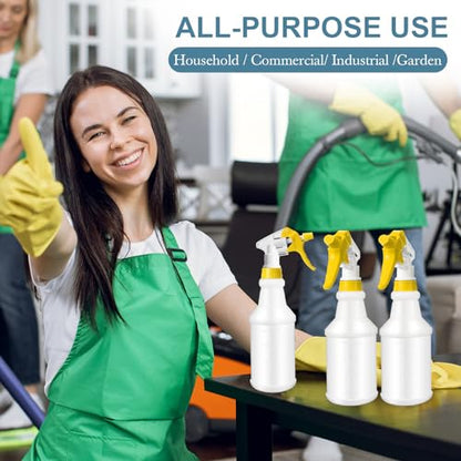 Eccliy 20 Pack 16oz Empty Spray Bottles, Leakproof Cleaning Bottles with Measurement and Adjustable Nozzle for Housekeeping, Commercial Use(Cylinder,Yellow Spray Head) - color: Yellow Spray Head, style: Cylinder