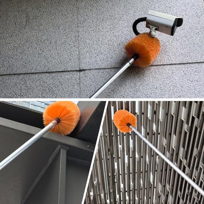 2 Pack Twist-On Cobweb Duster Head, Fits Standard 3/4 inch Threaded Poles, Attachment Spider Web Duster Brush for Outdoor & Indoor Cleaning (Orange)
