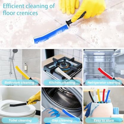 Crevice Cleaning Brush, 6Pcs Hard Bristle Multifunctional Gap Cleaning Brush Tool, Bathroom Gap Brush for Deep Cleaning Kitchen,Grout, Sink, Corners, Tight Spaces-Black