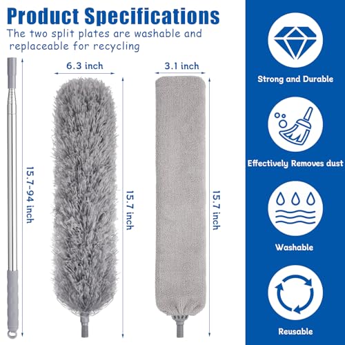 Feather Duster Set (4 Pieces), 30-100 inch Microfiber Retractable Gap Duster for Cleaning Ceilings, Furniture Refrigerators and Under Sofas | Bendable Head for Corner Cleaning, Washable Reusable Duster, Household Tool for Ceiling Furniture Under Sofa - co