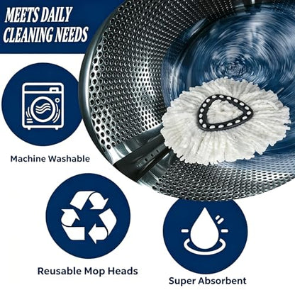 2Pack Spin Mop Replacement Heads,Spinning Mop Replace Head for Easy Wring Mop, 100% Microfiber Mop Head Replacement Compatible with Triangle Spin Mop Refill for Floor Cleaning,White - size: 2Pack