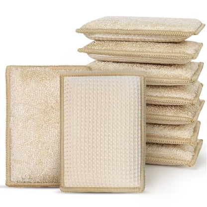 Bamboo Sponges for Dish Washing Reusable Dish Sponge Multi Use Kitchen Sponges Non-Scratch Reusable Cleaning Pads for Dishes, Pots and Pans, Pack of 5 - color: Brown,5 Pack