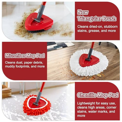 Mop Head Replacements Compatible with OCedar EasyWring, 6 Packs Mops Heads with 1PCS Scrub Brush and 1PCS Spin Mop Base, Dry and Wet for Hard-Surfaced Floors - color: 3red+3white