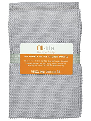 MÜkitchen Waffle Microfiber Towel | Durable & Super Absorbent for Cleaning & Drying | Set of 2 | Storm - color: Storm, size: 17" x 25.5" Dishtowel