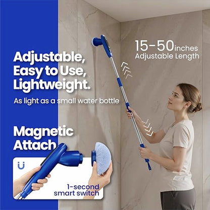 2026 Upgraded Electric Spin Scrubber: 120 Min Runtime, IPX7 Waterproof Cordless Power Scrubber, Adjustable Extension Handle, 8 Heads, 2 Speeds for Shower, Tub, Tile & Floor