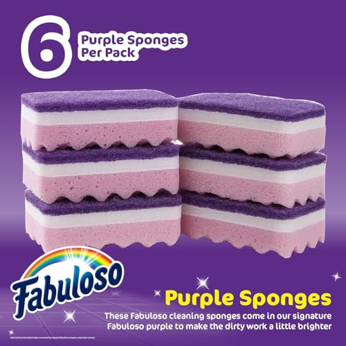 Fabuloso Scratch-Free Kitchen Dish Sponges Purple Cellulose Scrubber Sponge Scouring Pad Dishes Pots Pans Counters and Sinks Tough on Messes 4.25 x 2.75 x 1.25 in 6 Count 2 Pack Kitchen Cleaning - color: Purple, size: 6 Count (Pack of 2)