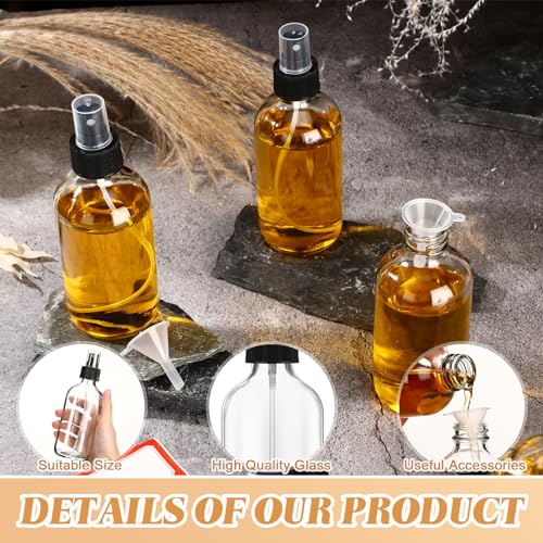 Norme 12 Pcs 8 oz Glass Spray Bottles with Funnels and Labels Refillable Cosmetic Empty Spray Bottles with Sprayer Containers for Essential Oil Cleaning Solutions(Clear,Stylish) - color: Clear, style: Stylish
