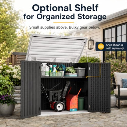 ADDOK 38 Cu.Ft Outdoor Storage Shed with Floor,Large Waterproof Resin Storage Cabinet with Lift-Up Lid,Double Doors and Lockable Design for Lawn Mower,Garden Tools, Patio,Backyard and Pool Supplies - size: Black 38 Cu.Ft