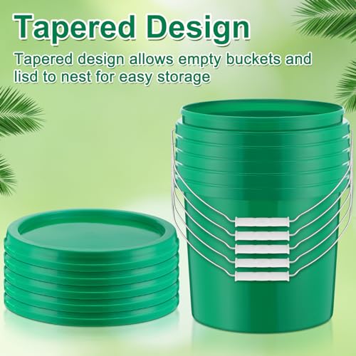 Tioncy 10 Pcs 2 Gallon Plastic Bucket with Lid Heavy Duty 2 Gallon Bucket Pail with Lid Handle for Storage Container Home Household Cleaning (Green) - color: Green