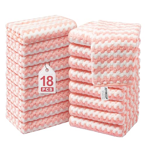 JOYMOOP Microfiber Cleaning Cloths – 18 Pack, 10" x 10", Pink – Reusable, Lint-Free, Super Absorbent Towels for Kitchen, Car, and Household Cleaning - color: Pink, size: 10"x10" - 18pcs