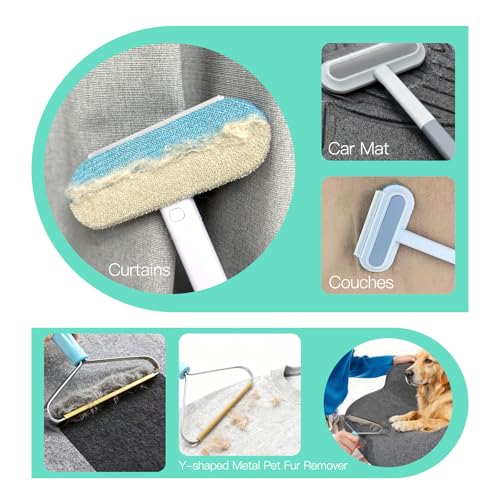 Carpet Rake for Pet Hair Removal, 3 in 1 Reusable Dog Hair Remover Scraper with Adjustable Long Handle, Carpet Clean Brushes & Cat Fur Rakes Scraper Broom for Couch, Rugs, Mats and Cars - color: carpet rake with brush 3pcs