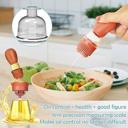 Oil Dispenser Bottle with Silicone Brush, 200ML 2 in 1 Silicone Dropper Measuring Oil Dispenser Bottle for Kitchen Cooking, Frying, Baking, BBQ Pancake, Air Fryer, Marinating - Green - color: Green-1pc