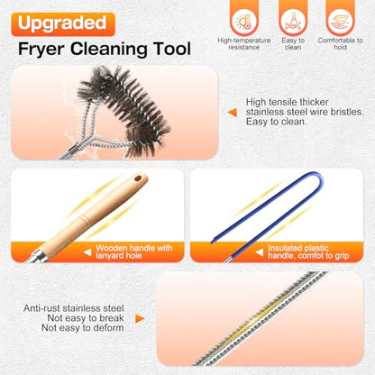 Fryer Cleaning Tools Set of 3, Stainless Steel Deep Fryer Basket Brush, Long Handle L-Shaped Crevice Cleaning Brush and Cleanout Rod Kit for Kitchen Restaurant, Electric Fryer Degreasing Scrubber Tool - style: 3 Pack