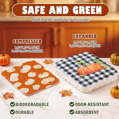 Hahafelt 36 Pack Fall Pumpkin Compressed Cellulose Sponges Bulk Pop up Autumn Natural Kitchen Compostable Non Scratch Dish Sponges for Washing Dishes, Cleaning Countertop Sink - style: Fall Pumpkin