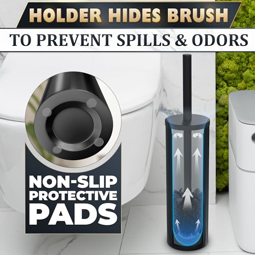 Black Toilet Brush and Holder Set - Scratch Resistant Black Toilet Bowl Brush and Holder with Soft Bristles Replaceable Head, Protection from Splashes, and Compact Design - for Effective Cleaning - color: Black